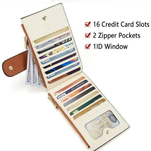 Bostanten Cream and Brown Women's Bifold Card Wallet with RFID Protection - Picture 7 of 10